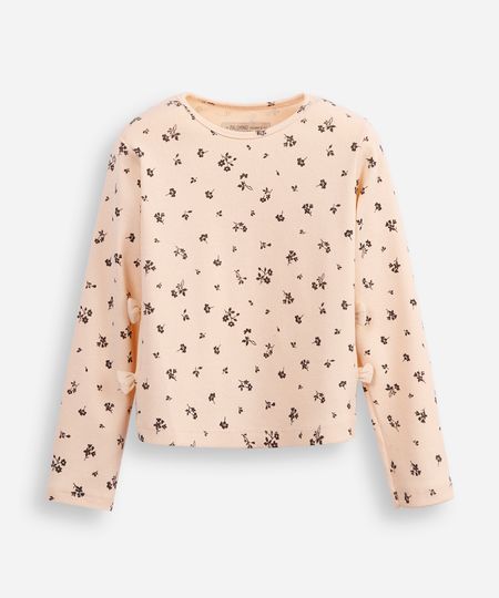 blusa de algodão infantil manga longa floral com lacinho bege 12 blusa de algodão infantil manga longa floral com lacinho bege 12