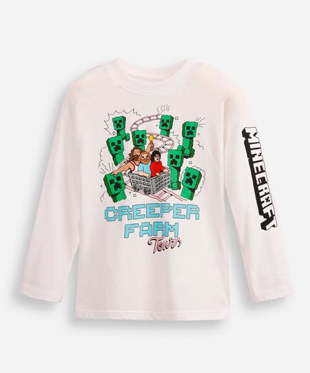 blusa de algodão infantil creeper farm tours minecraft off white 4 blusa de algodão infantil creeper farm tours minecraft off white 4