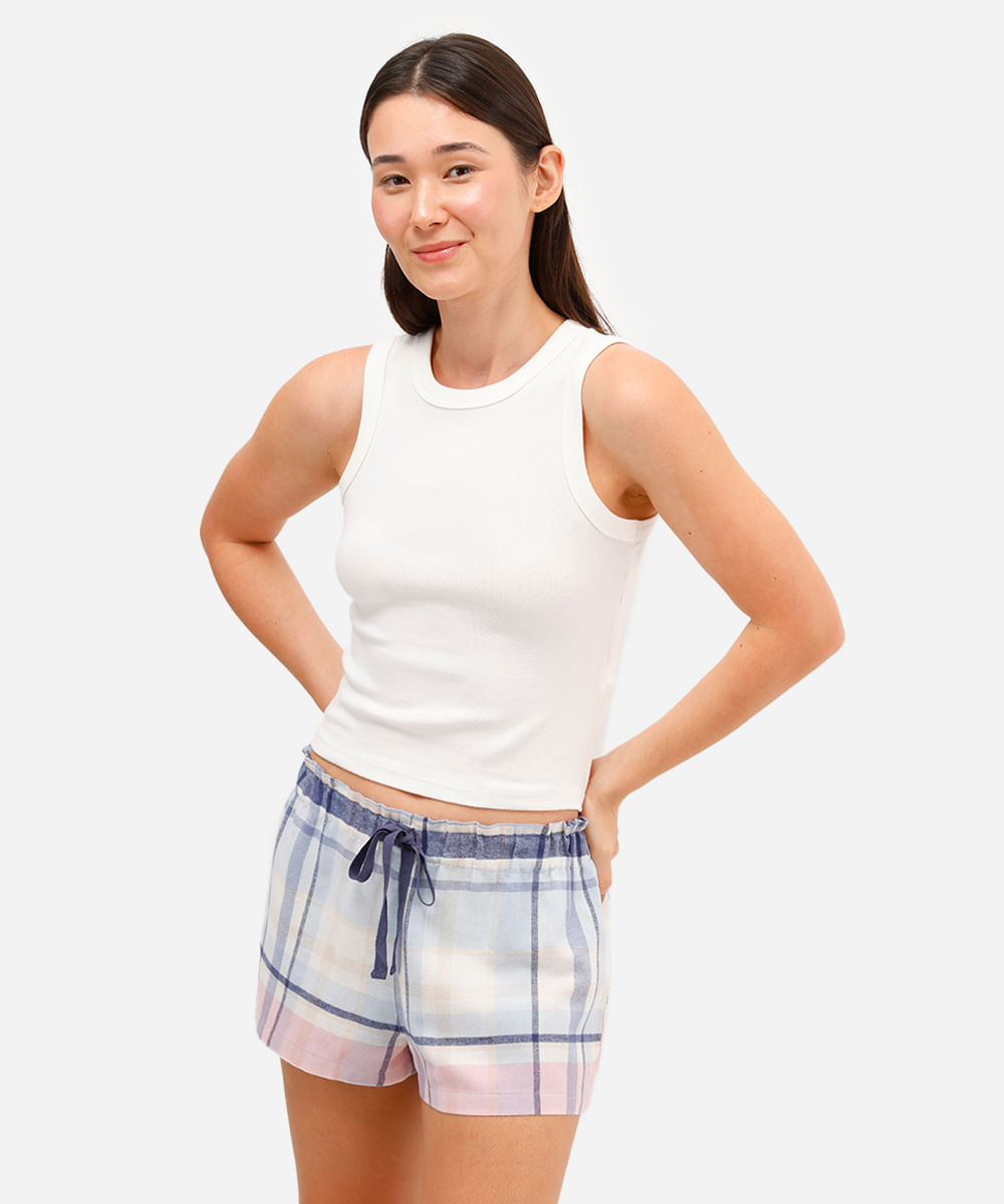 short curto feminino de pijama xadrez colorido