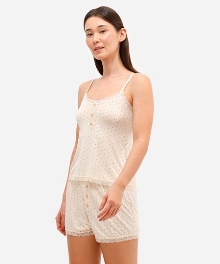 pijama short doll feminino de viscose poá bege PP