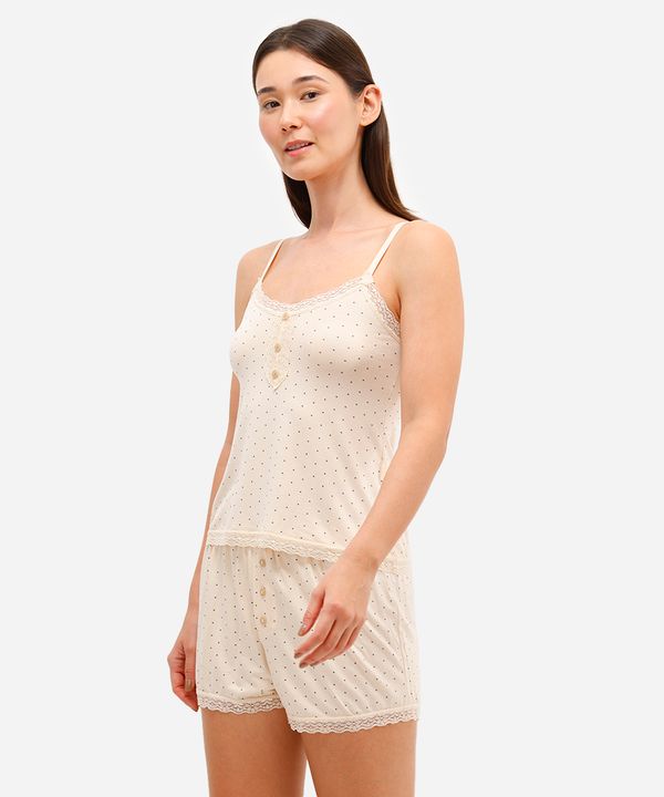 pijama short doll feminino de viscose poá bege P