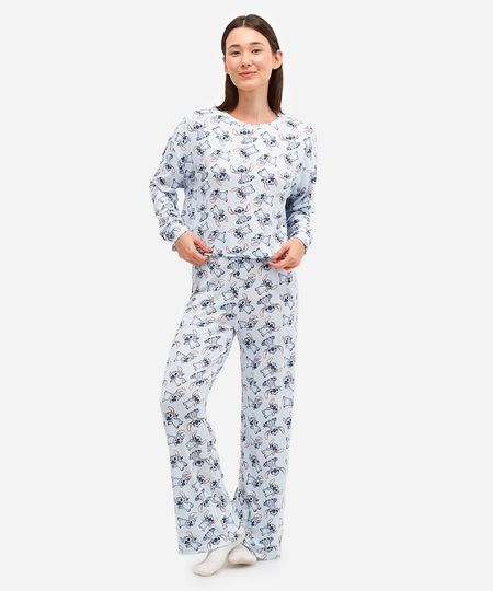pijama longo feminino stitch manga longa - azul GG
