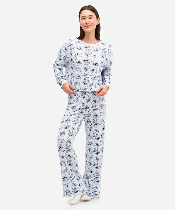 pijama longo feminino stitch manga longa - azul GG