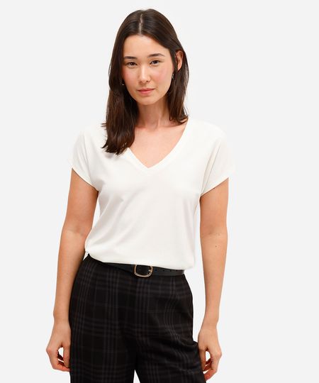 blusa feminina de algodão peruano decote v off white P
