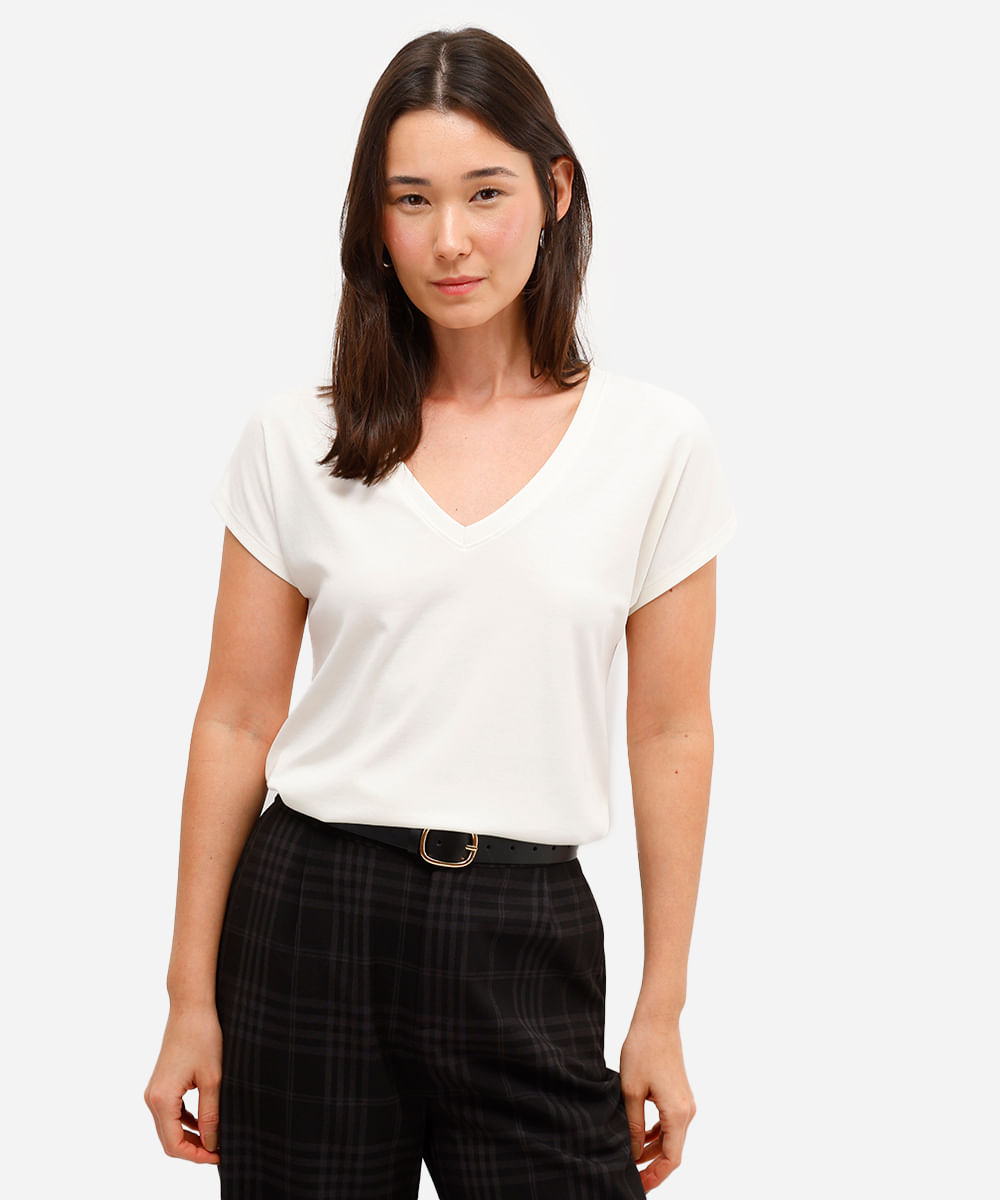 blusa feminina de algodão peruano decote v off white