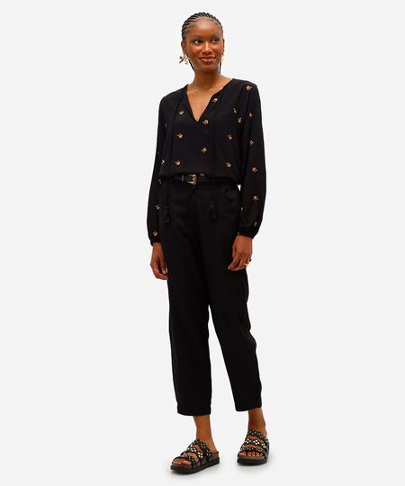 calça cenoura feminina de viscose cós elástico preta 46