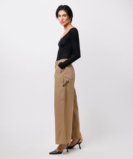 calça reta feminina de sarja mindset bege 44