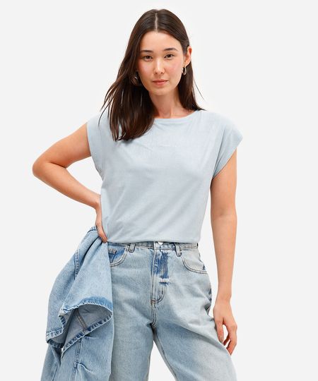 blusa feminina de suede muscle tee merci mon amour azul PP