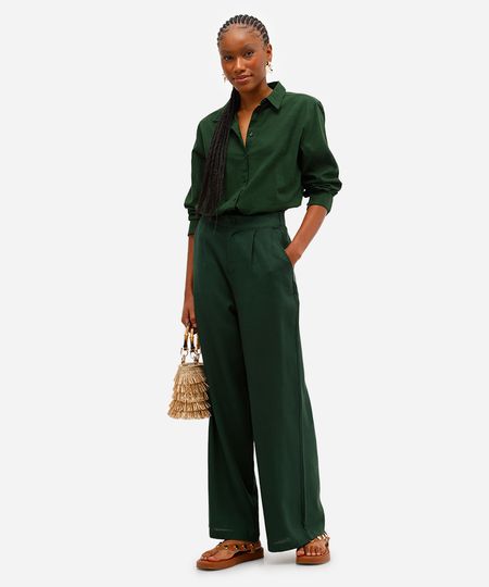 calça wide leg feminina com linho verde 40 calça wide leg feminina com linho verde 40