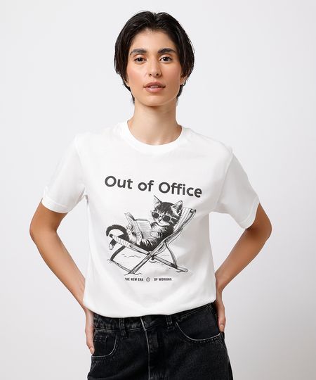 camiseta feminina de algodão out of office mindset off white PP