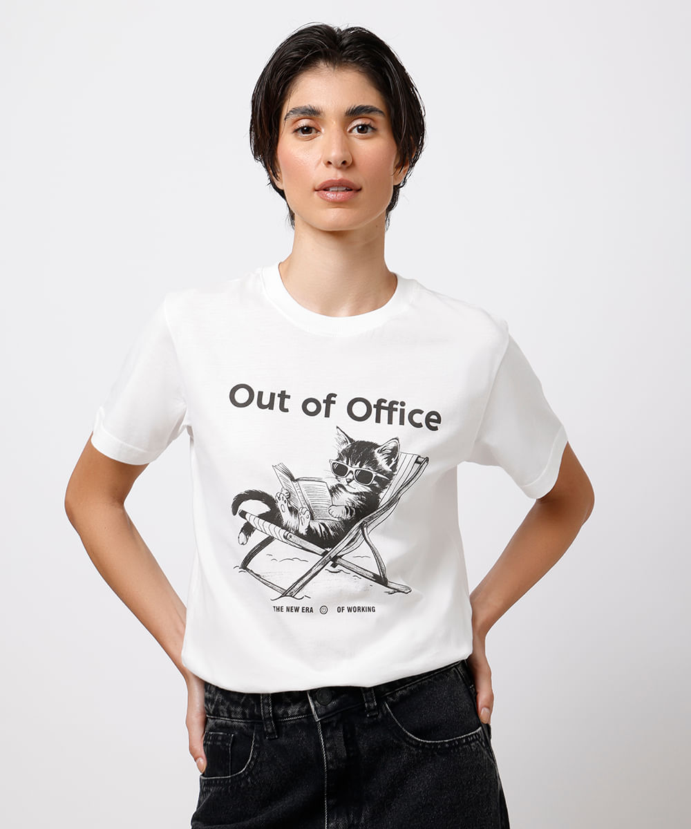 camiseta feminina de algodão out of office mindset off white