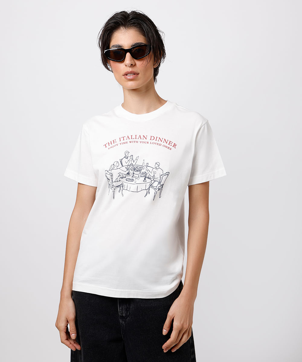 camiseta feminina de algodão italian dinner mindset off white