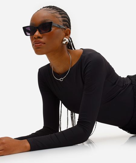 body feminino de poliamida manga longa preto GG