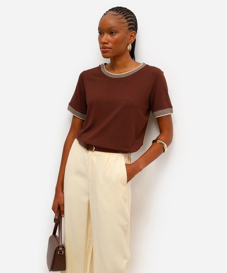 camiseta de viscose decote redondo manga curta marrom PP camiseta de viscose decote redondo manga curta marrom PP