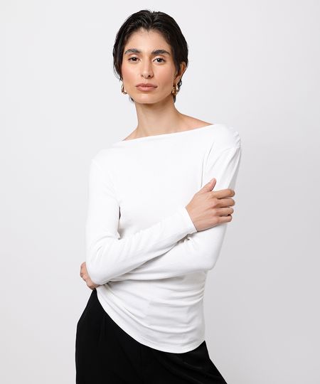 blusa feminina de viscose manga longa franzida mindset branca GG blusa feminina de viscose manga longa franzida mindset branca GG