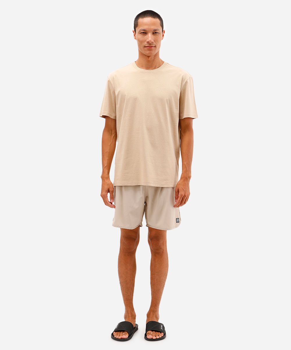 short masculino cós elástico bolso com zíper bege