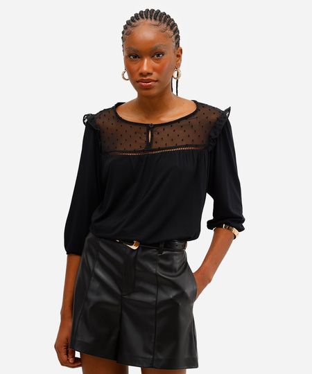 bata feminina de viscose com recorte preta P