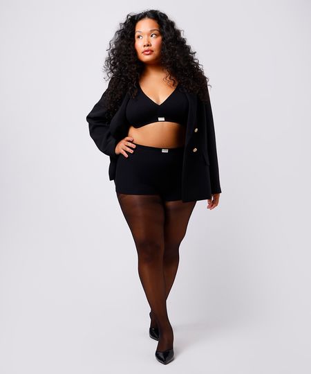 calcinha hot pant feminina de algodão canelada mindset plus size - preto GG1