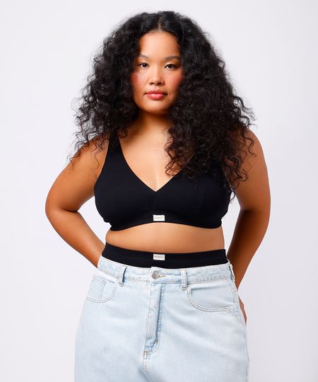 sutiã triângulo feminino de algodão canelado mindset plus size preto 50