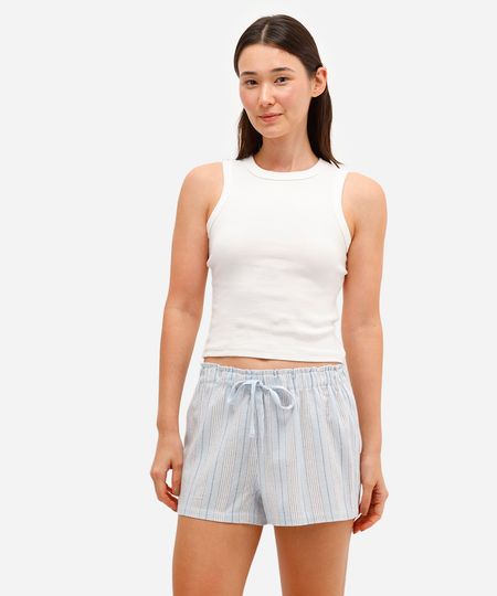 short curto feminino de pijama listrado azul P