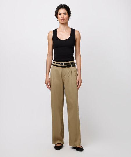 calça reta feminina de alfaiataria com cintos mindset verde 38
