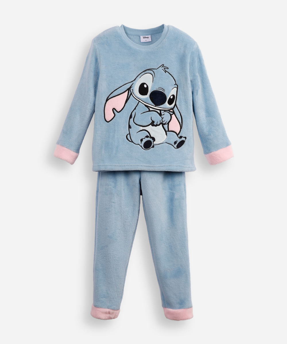 pijama longo infantil de fleece stitch azul