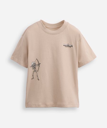 camiseta oversized de algodão infantil minecraft bege 4