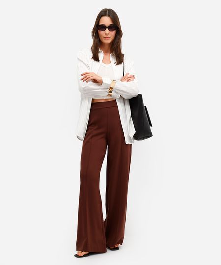 calça wide leg feminina com recorte cintura alta M calça wide leg feminina com recorte cintura alta M