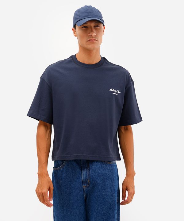 camiseta masculina cropped de algodão manga curta com bordado azul GG
