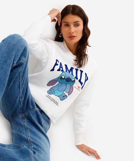 blusão feminino de moletom stitch off white PP blusão feminino de moletom stitch off white PP