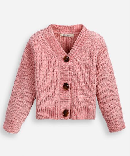 cardigan infantil de tricot gola v rosa 4