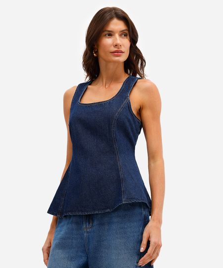 blusa feminina jeans com peplum azul M blusa feminina jeans com peplum azul M