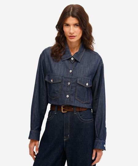 camisa feminina jeans manga longa azul M