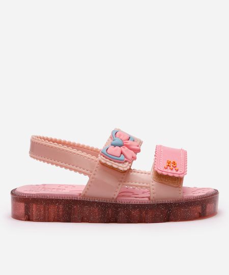 sandália infantil com velcro lacinho rosa 17-18