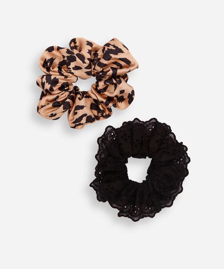 kit de 2 elásticos de cabelo scrunchie animal print e laise mindset colorido UNICO