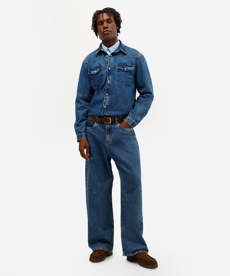 calça super baggy masculina jeans azul 38