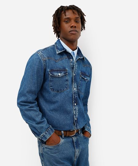 camisa comfort masculina jeans azul M camisa comfort masculina jeans azul M