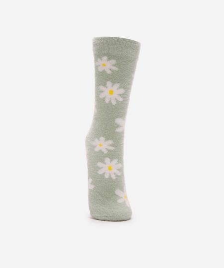 meia feminina cano longo floral verde 34-39