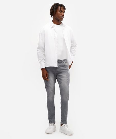 calça skinny masculina jeans destroyed cinza 38