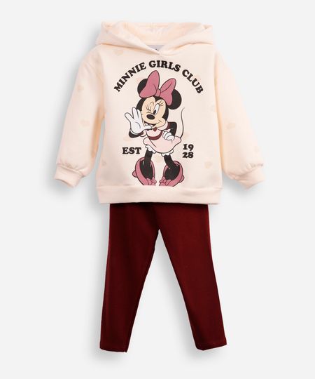conjunto infantil longo de moletom com capuz minnie off white 1 conjunto infantil longo de moletom com capuz minnie off white 1
