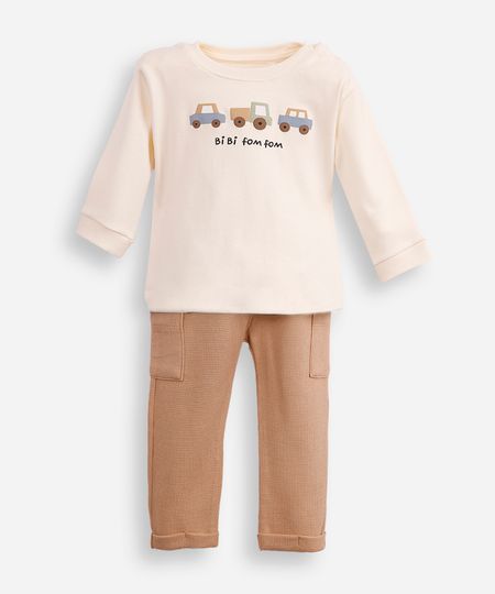 conjunto infantil longo carros bibi fom fom bege 6-9 conjunto infantil longo carros bibi fom fom bege 6-9