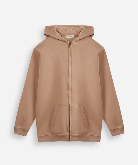 jaqueta oversized juvenil de moletom com capuz e bolso bege 14 jaqueta oversized juvenil de moletom com capuz e bolso bege 14