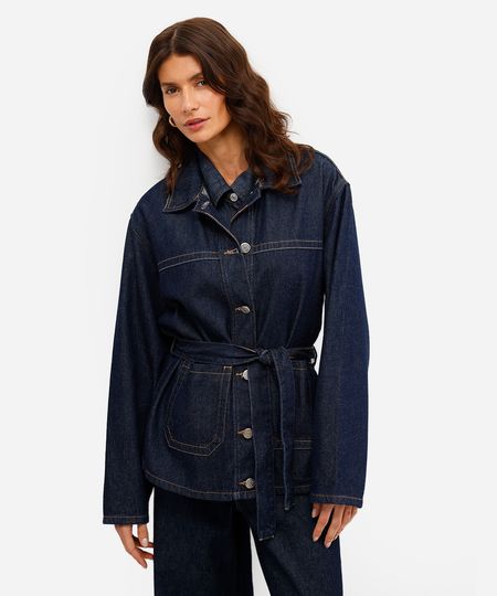 parka feminina jeans com faixa azul M