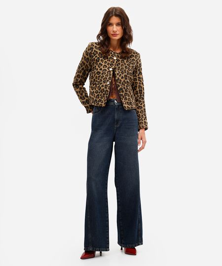 calça wide leg feminina jeans cintura média azul 34