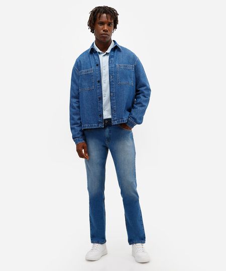 calça reta masculina jeans azul 42