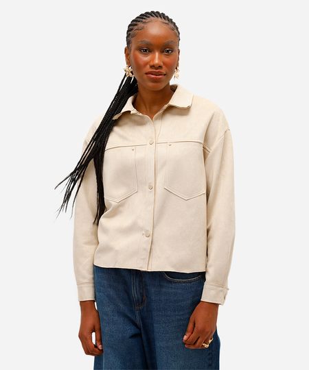 jaqueta feminina de suede com bolsos bege G