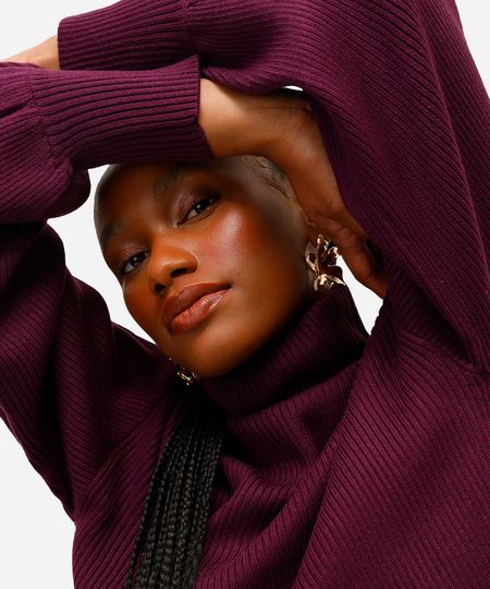 suéter de tricot cropped gola alta roxo G