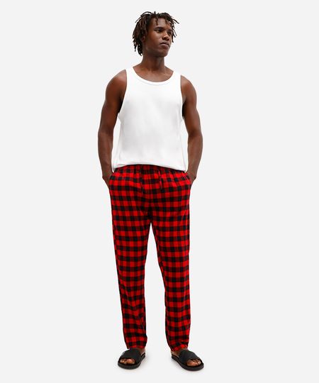 calça de pijama masculina avulsa xadrez vermelha P