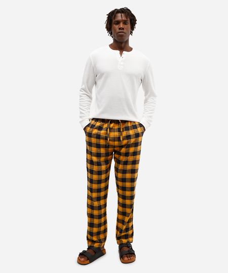calça de pijama masculina avulsa xadrez amarela P