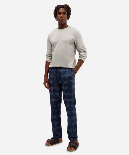 calça de pijama masculina avulsa xadrez azul G